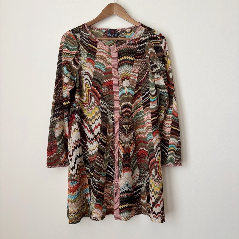 Anac by Kimi Retro Chic Chevron Mesh Button Front Shirt Dress Medium